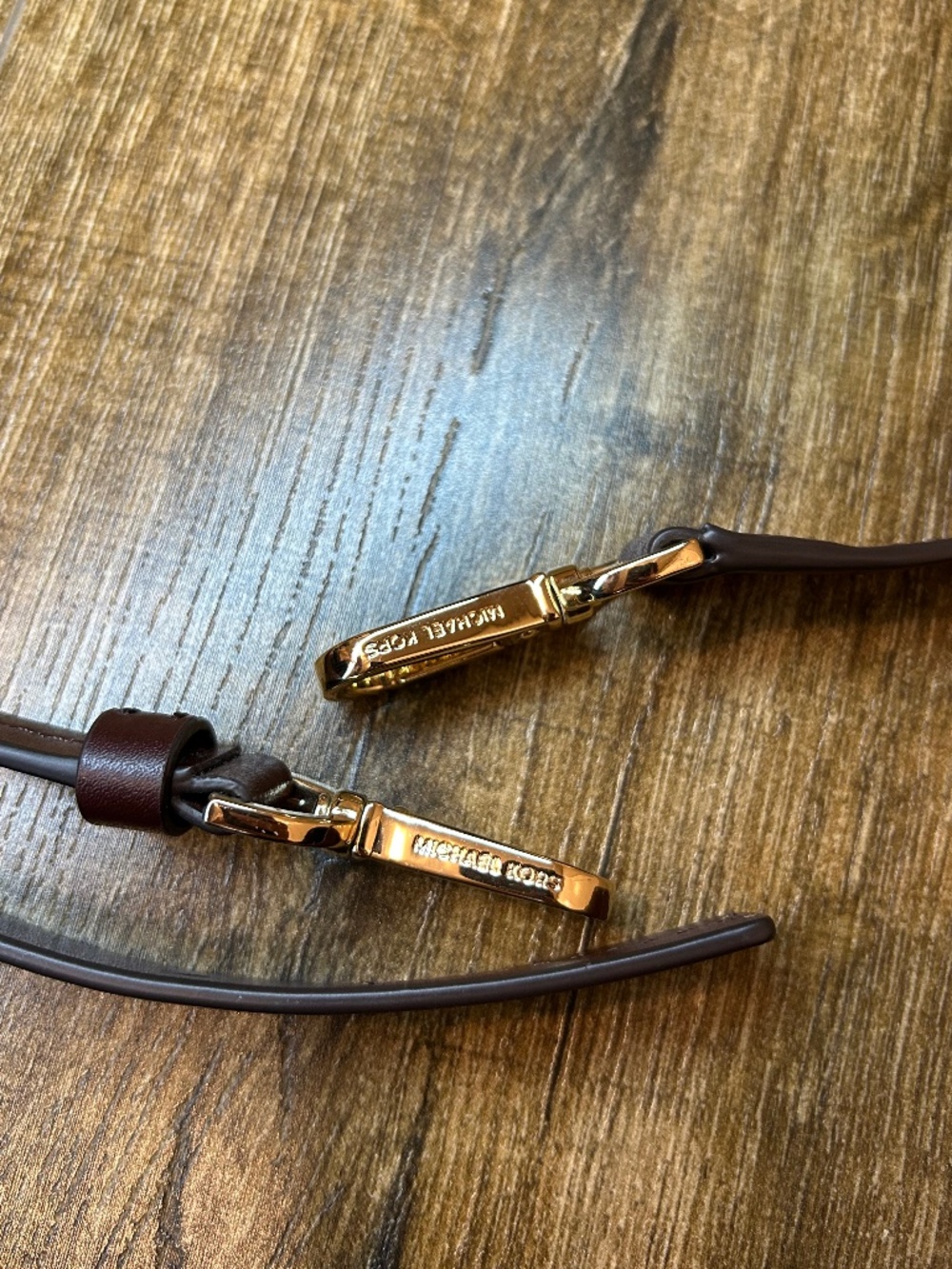 bag handle  strap 50" MK Michael Kors Gold /Brown Leather Shoulder Handbag Strap